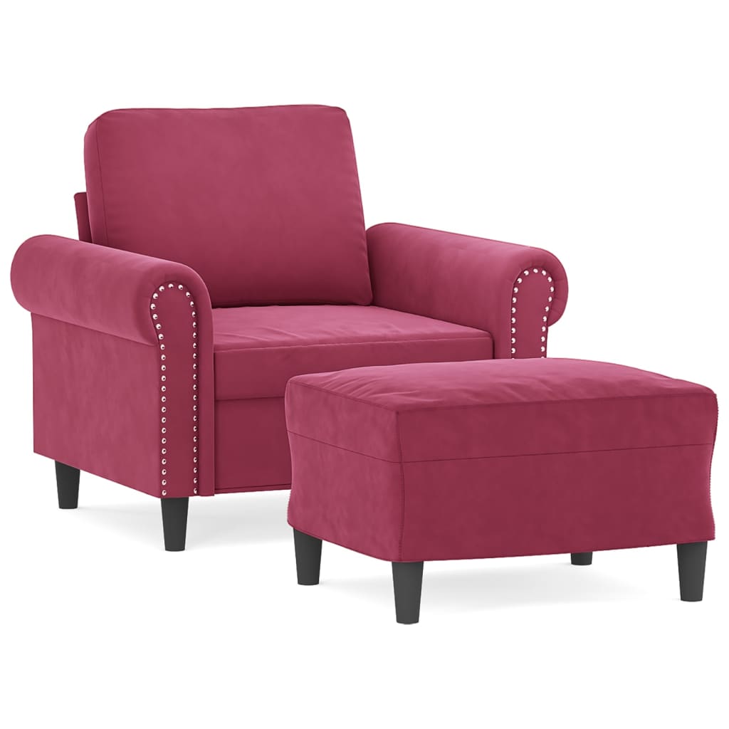 sofastol med fodskammel 60 cm velour vinrød