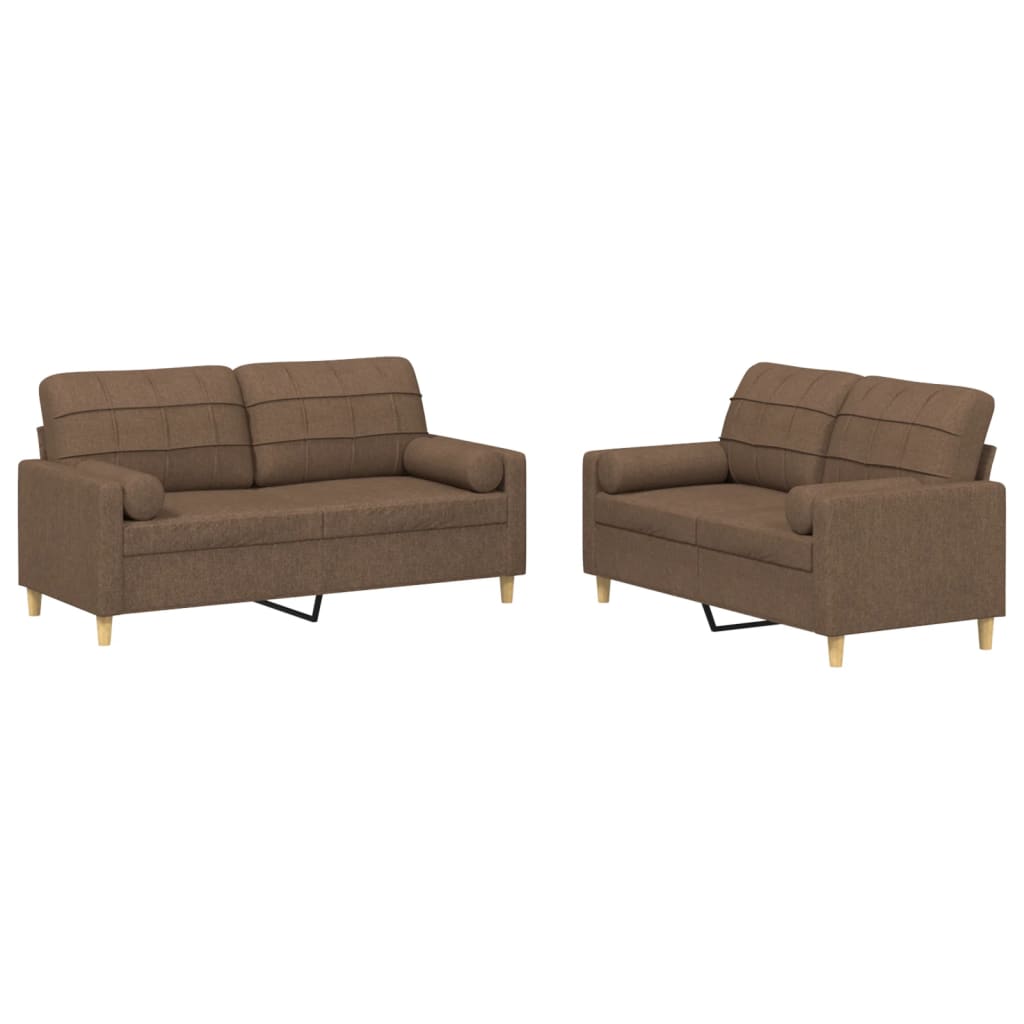 sofasæt 2 dele med puder stof brun