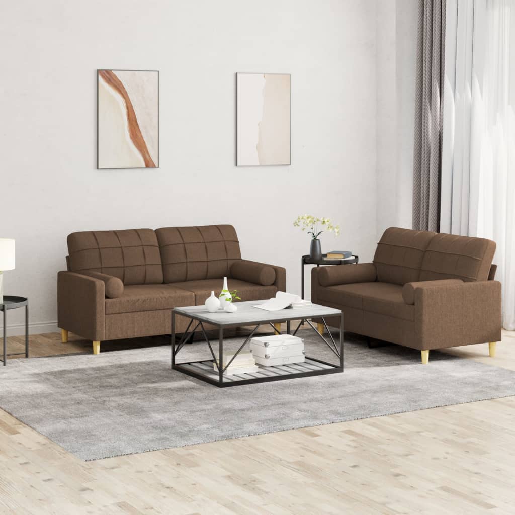 sofasæt 2 dele med puder stof brun