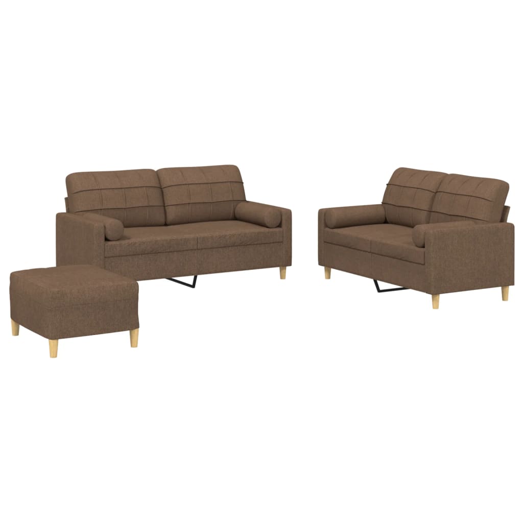 sofasæt 3 dele med puder stof brun