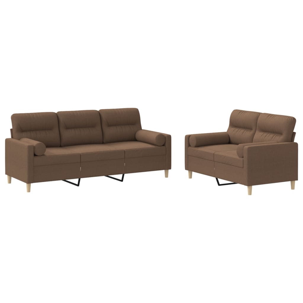 sofasæt 2 dele med puder stof brun