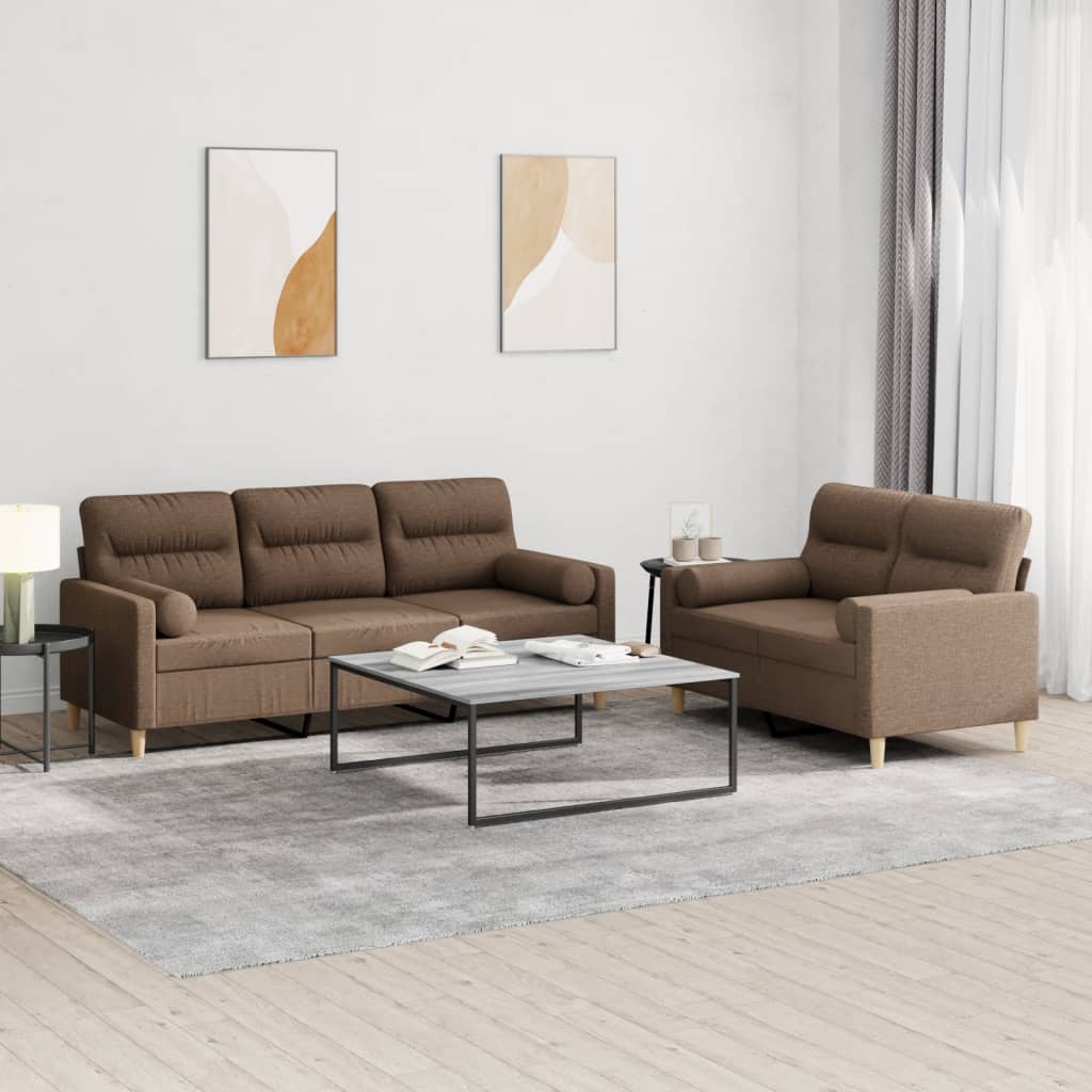 sofasæt 2 dele med puder stof brun