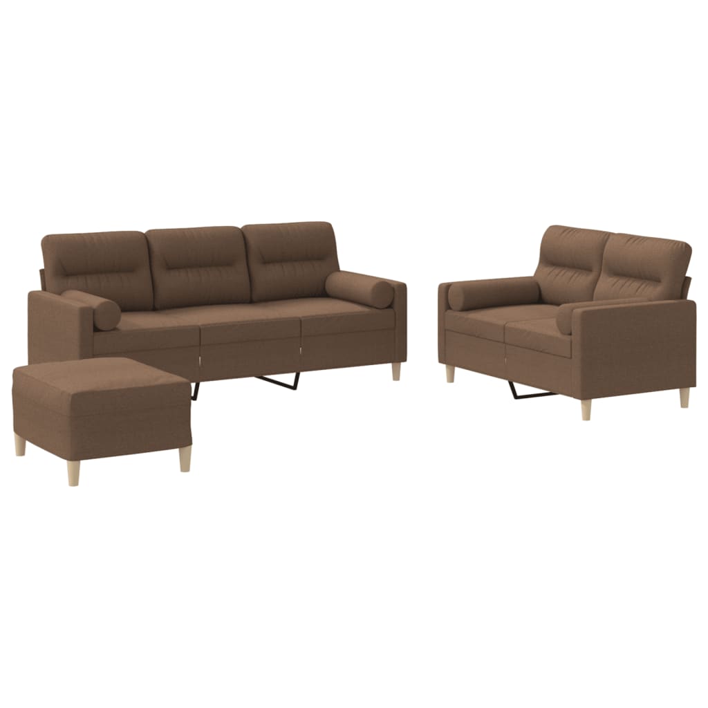 sofasæt 3 dele med puder stof brun