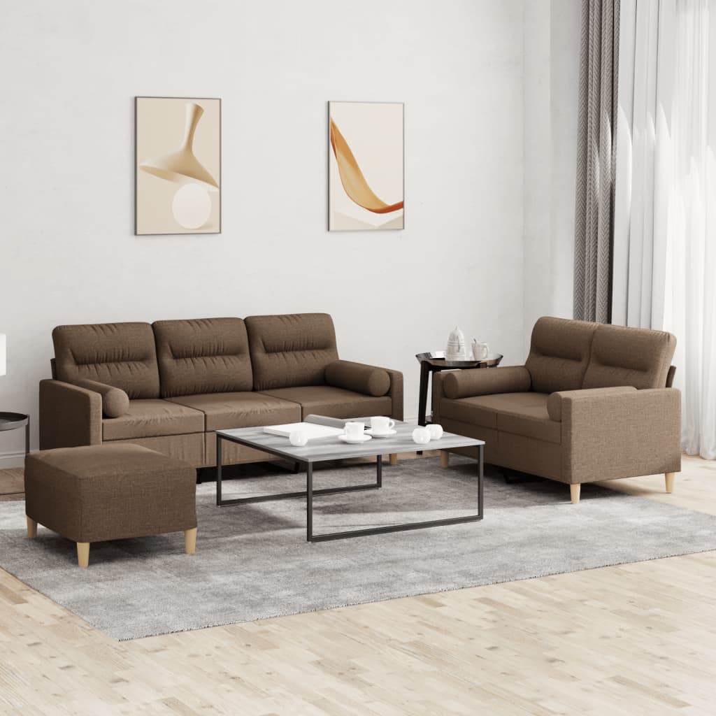 sofasæt 3 dele med puder stof brun