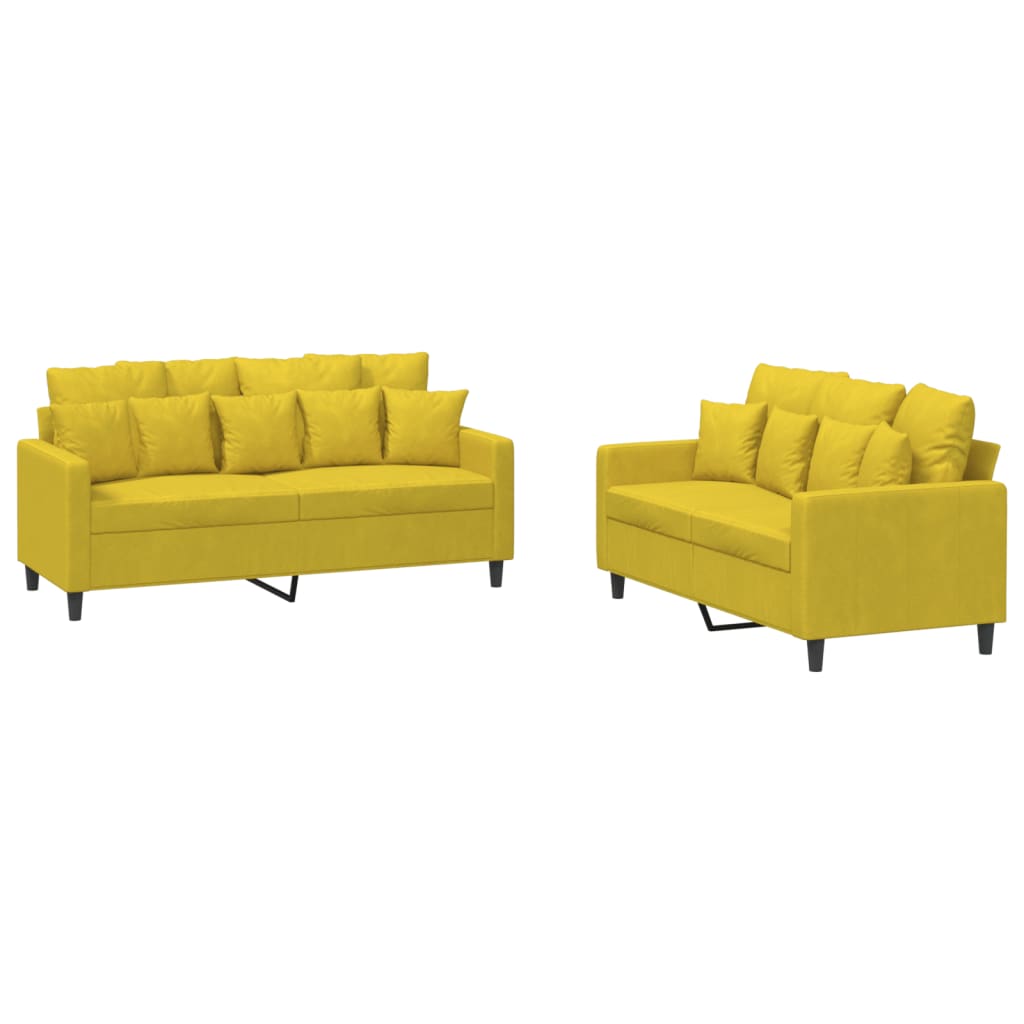 sofasæt 2 dele med hynder velour gul