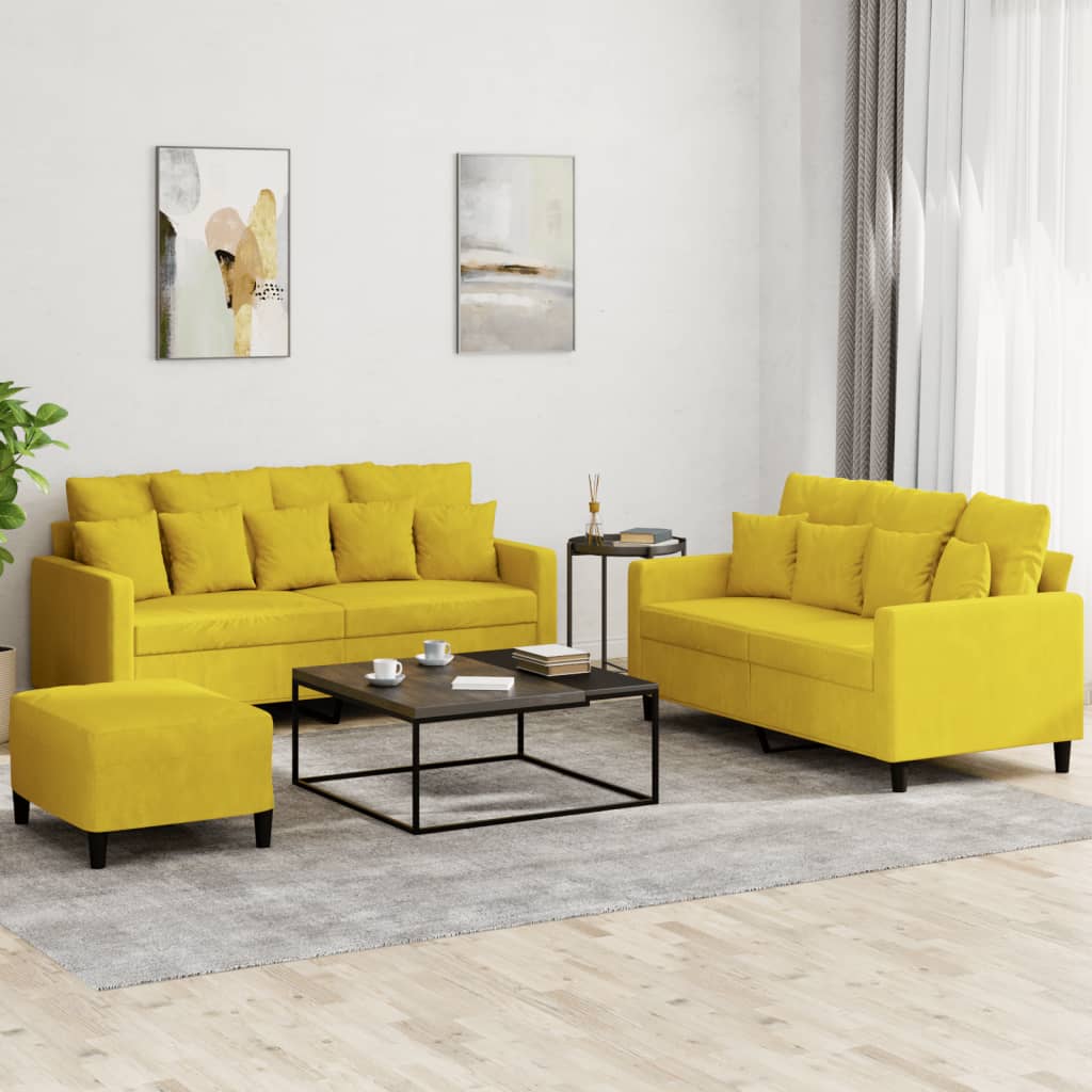 sofasæt 3 dele med hynder velour gul