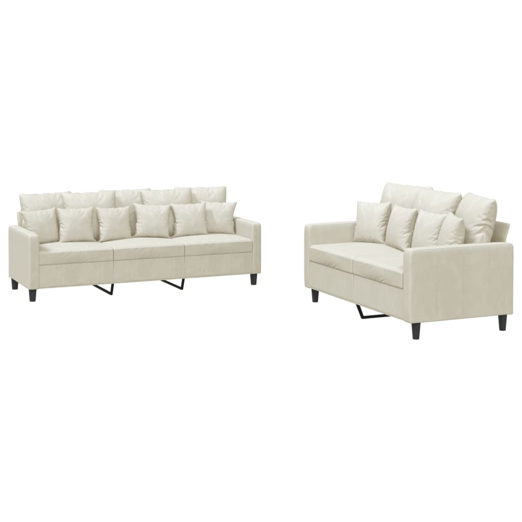 sofasæt 2 dele med hynder velour cremefarvet