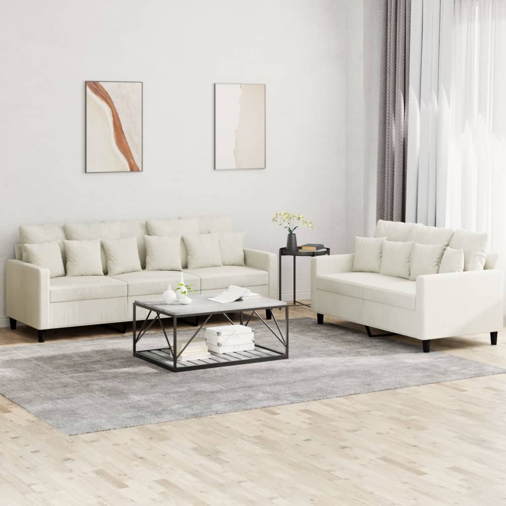 sofasæt 2 dele med hynder velour cremefarvet