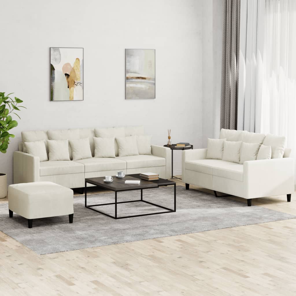 sofasæt 3 dele med hynder velour cremefarvet