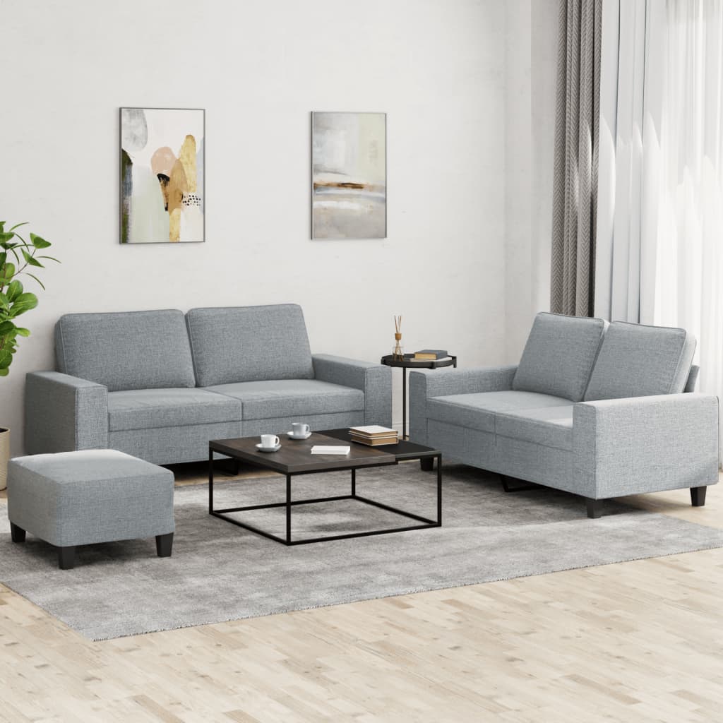 sofasæt 3 dele stof lysegrå