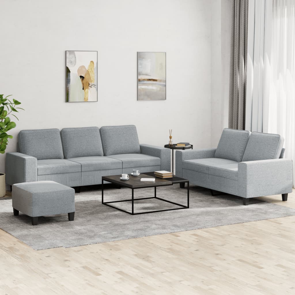 sofasæt 3 dele stof lysegrå