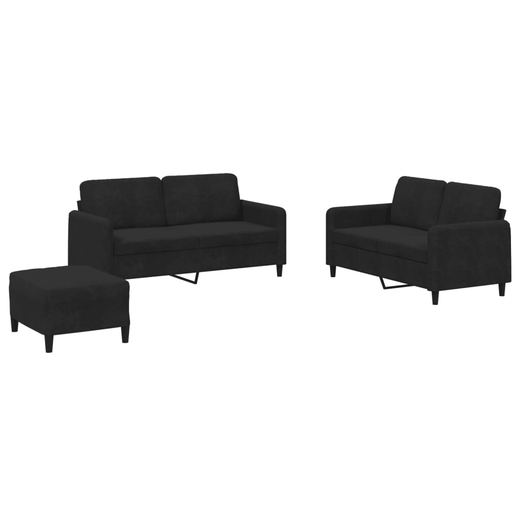 sofasæt 3 dele velour sort