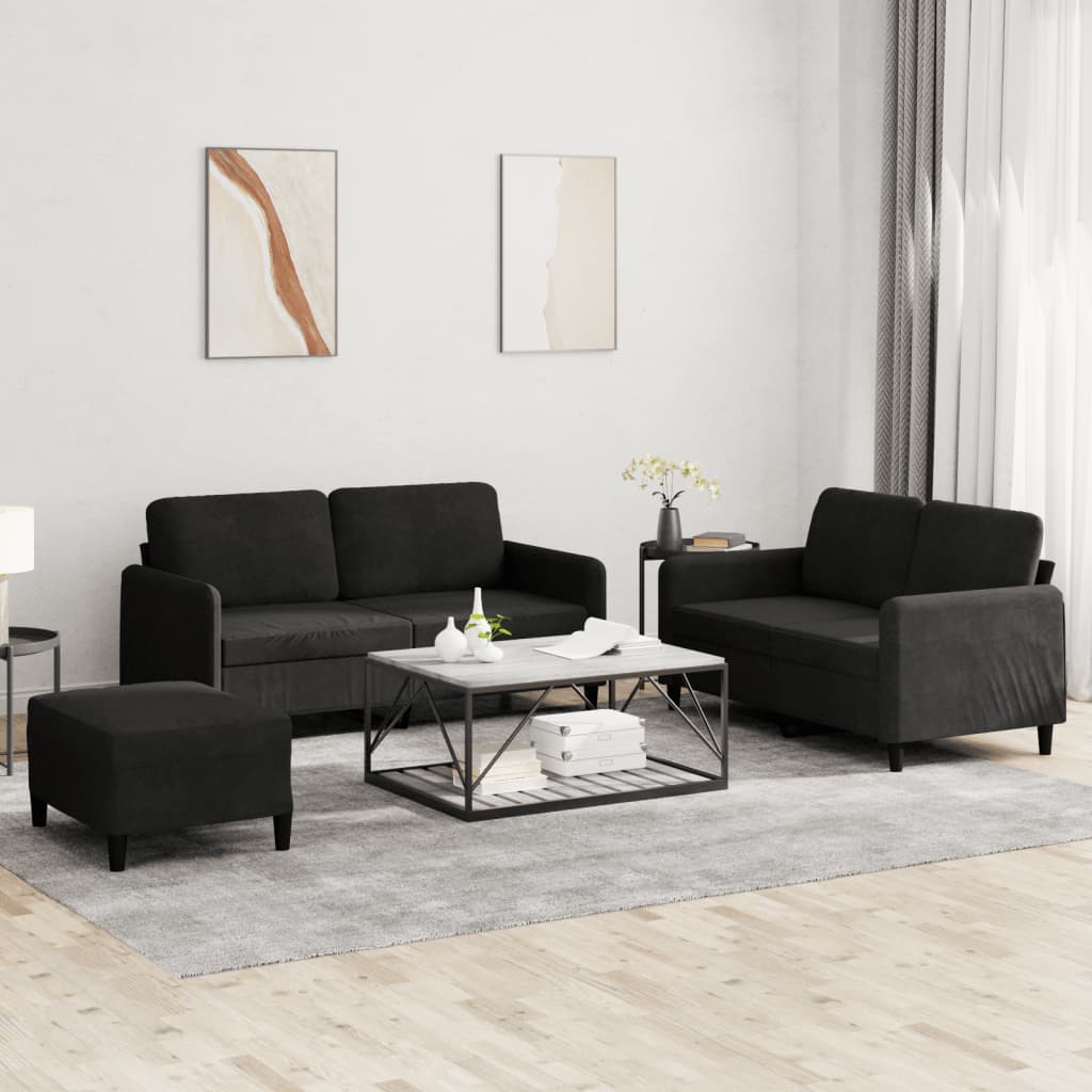 sofasæt 3 dele velour sort