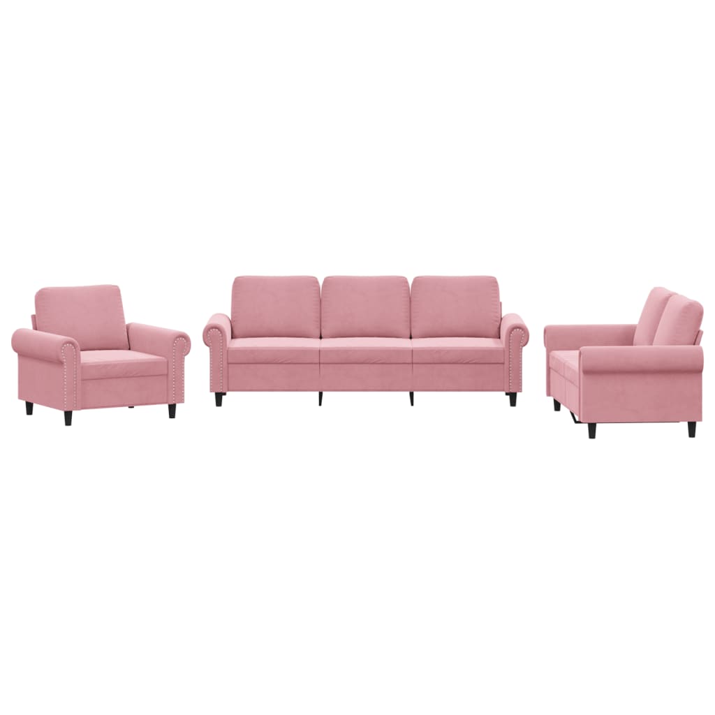 sofasæt 3 dele med hynder velour lyserød
