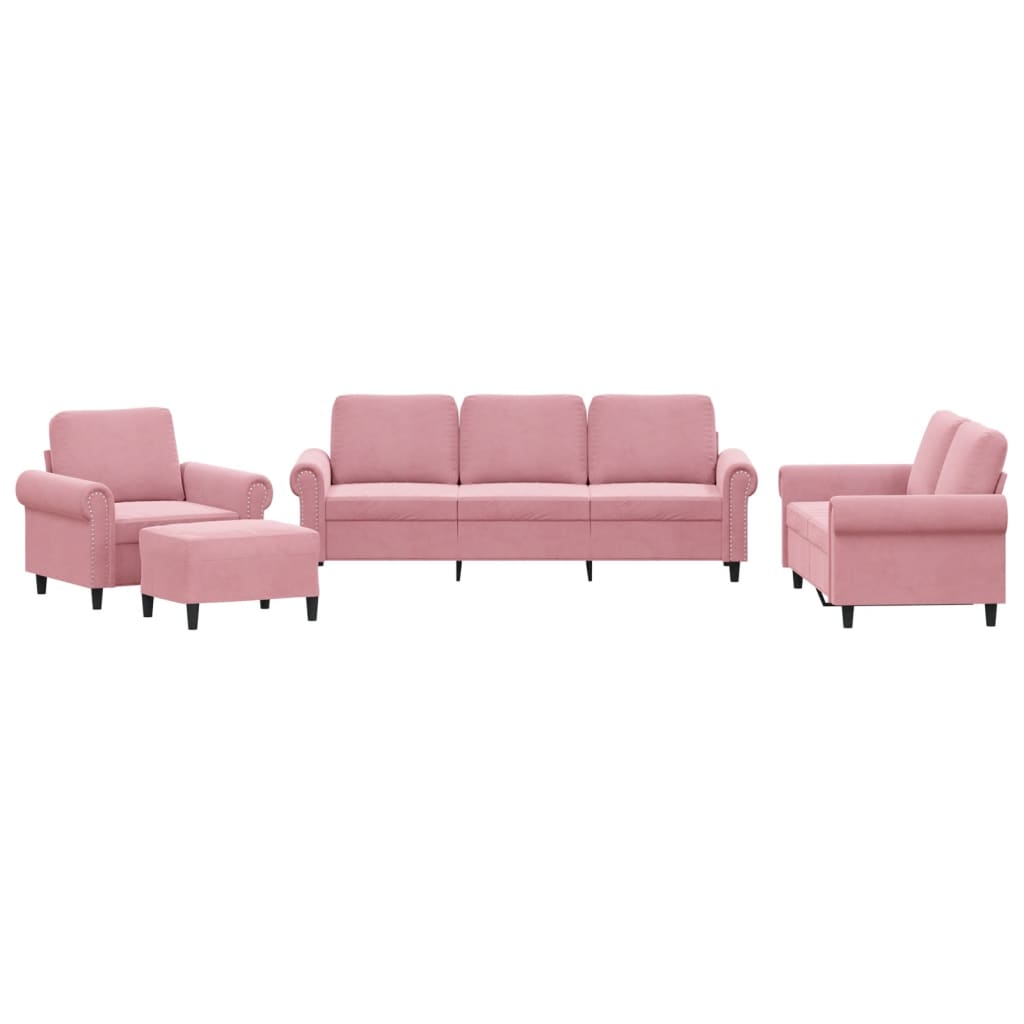 sofasæt 4 dele med hynder velour lyserød