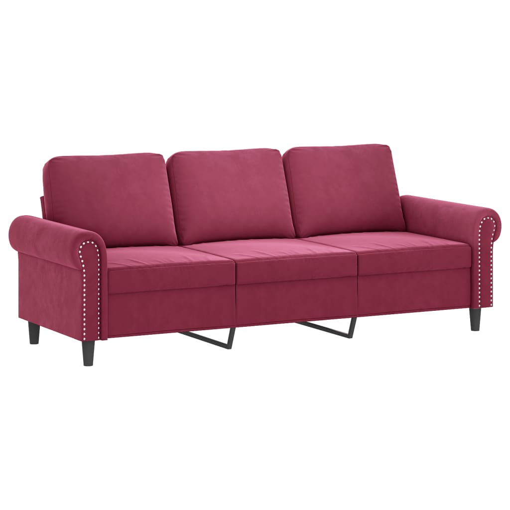 sofasæt 4 dele med hynder velour vinrød