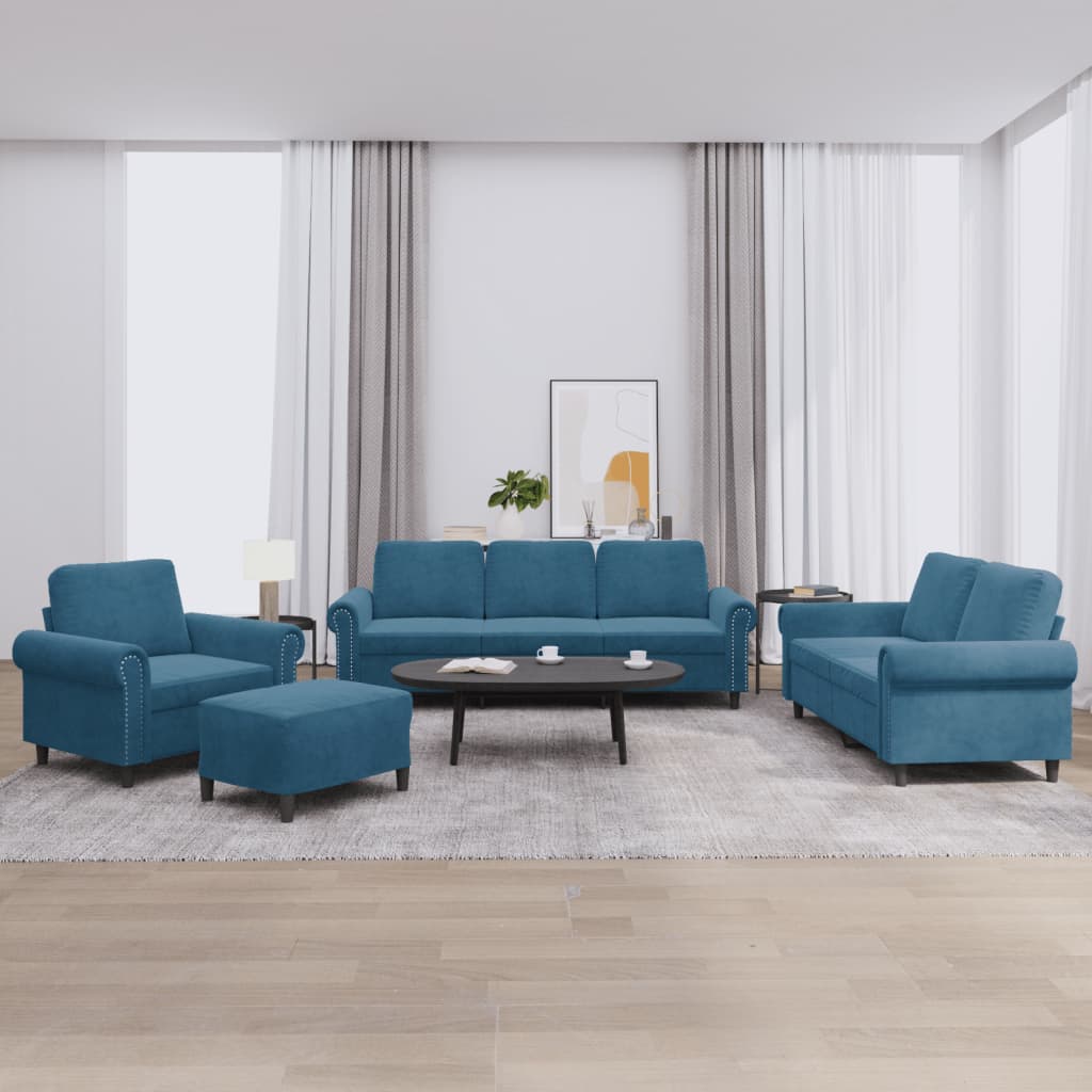 sofasæt 4 dele med hynder velour blå
