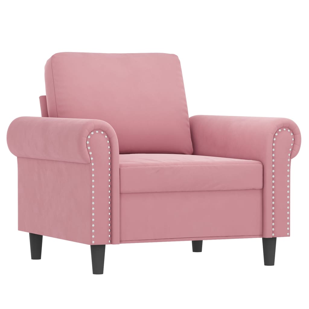 sofasæt 3 dele med puder velour lyserød