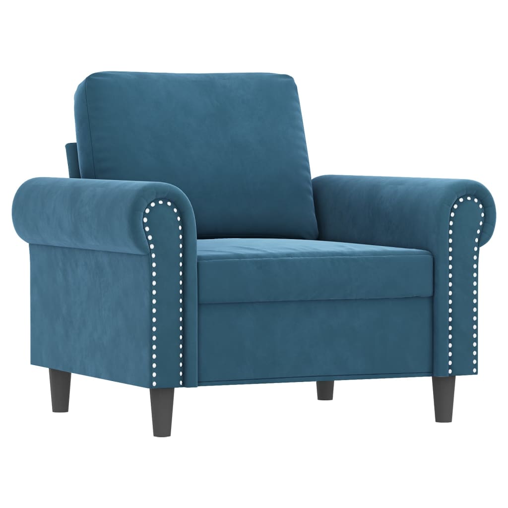sofasæt 3 dele med puder velour blå
