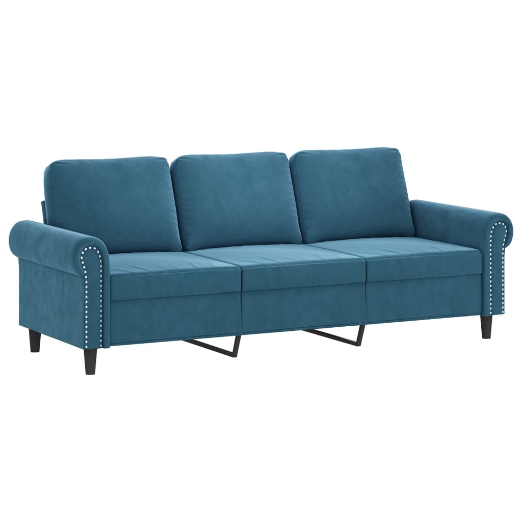 sofasæt 3 dele med puder velour blå