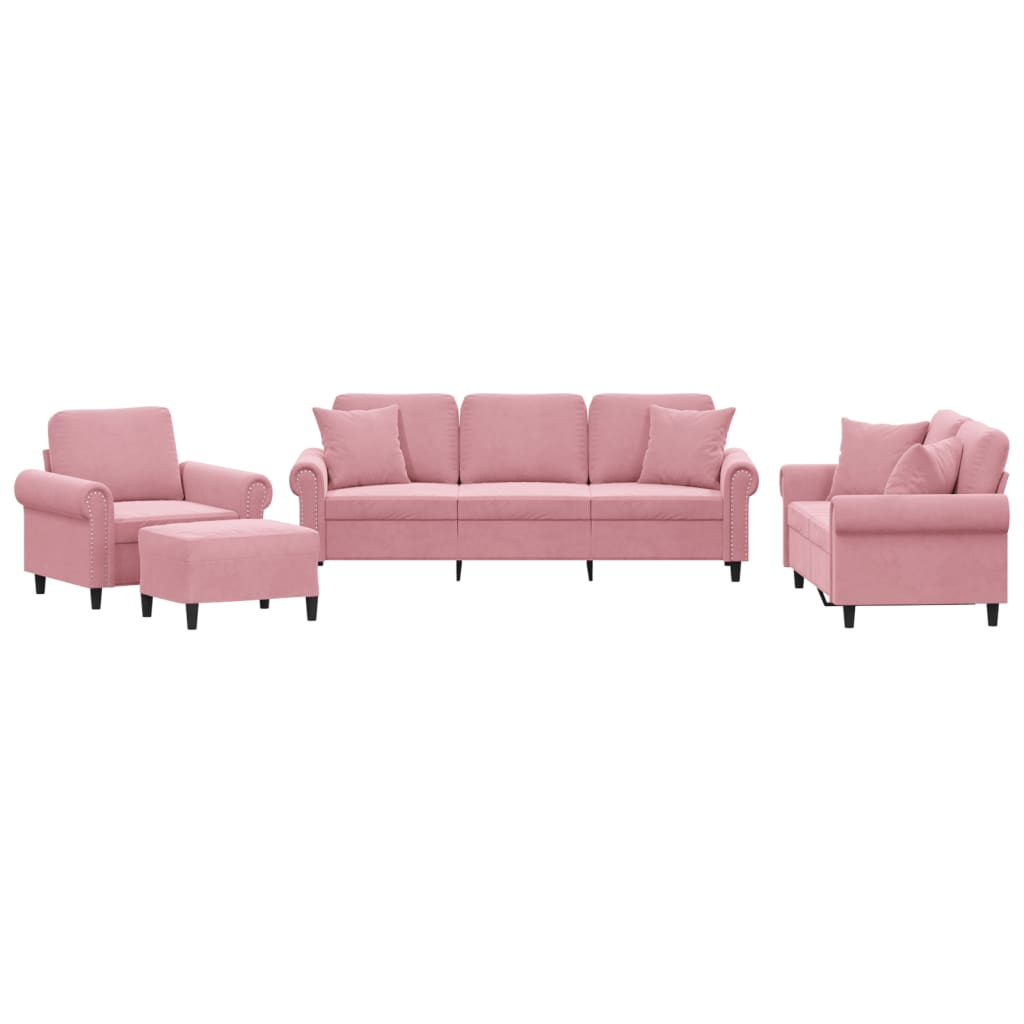 sofasæt 4 dele med puder velour lyserød