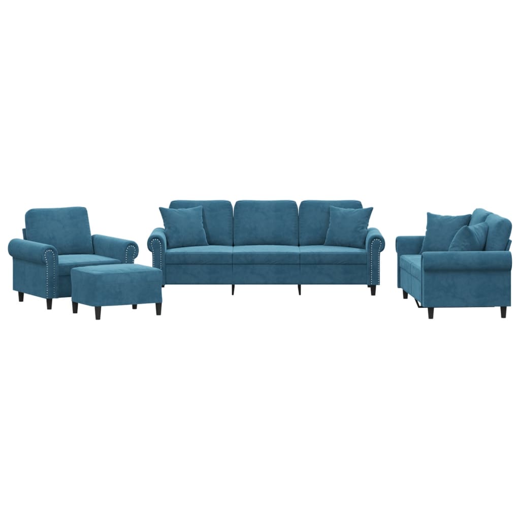 sofasæt 4 dele med puder velour blå
