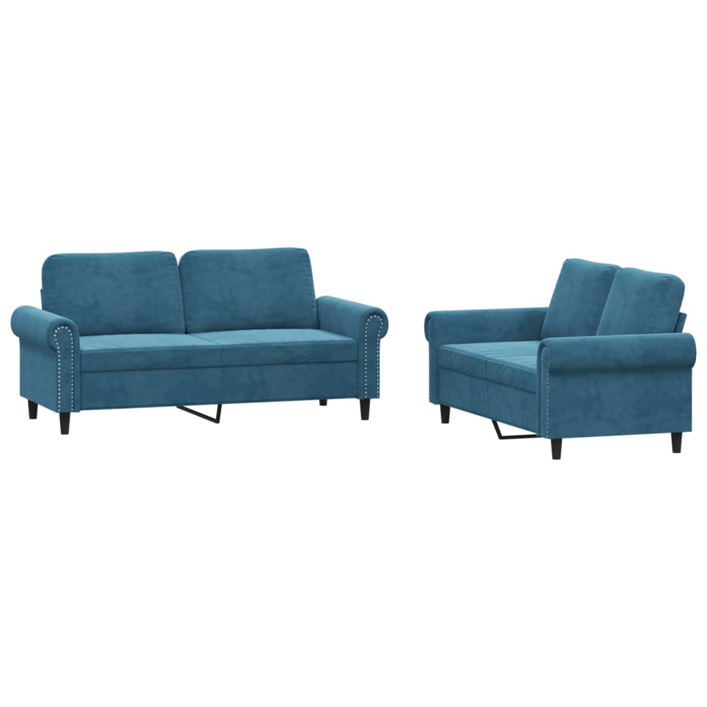 sofasæt 2 dele med hynder velour blå