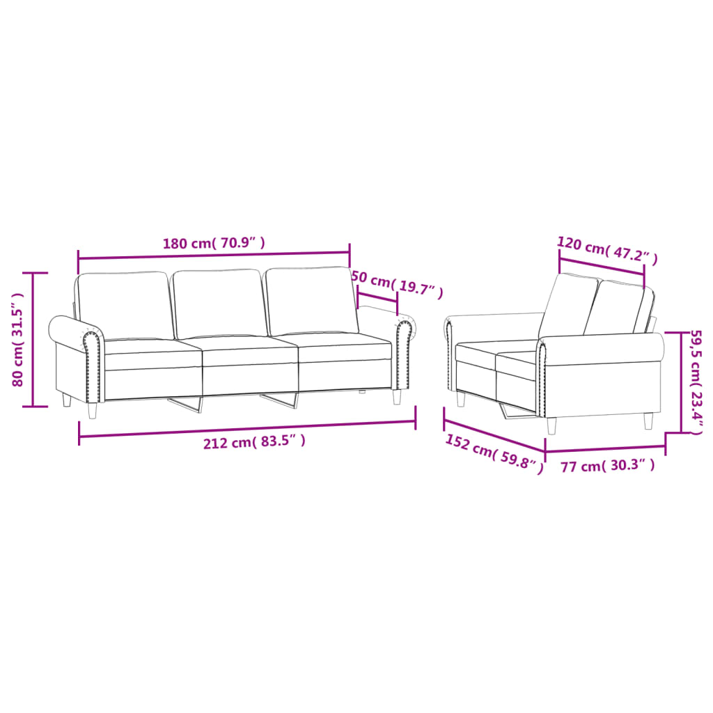 sofasæt 2 dele med hynder velour lyserød