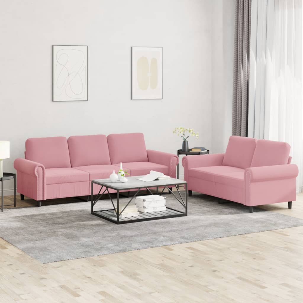 sofasæt 2 dele med hynder velour lyserød