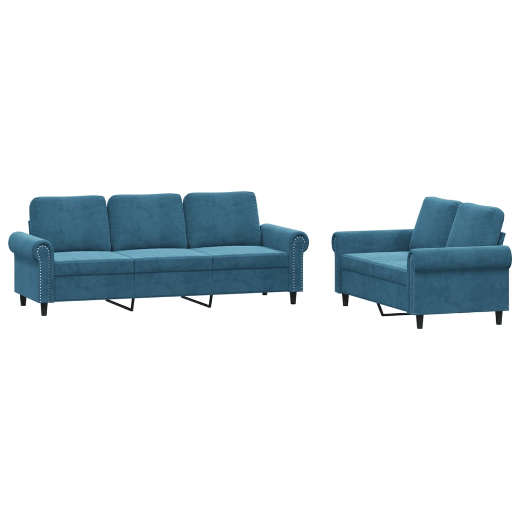 sofasæt 2 dele med hynder velour blå