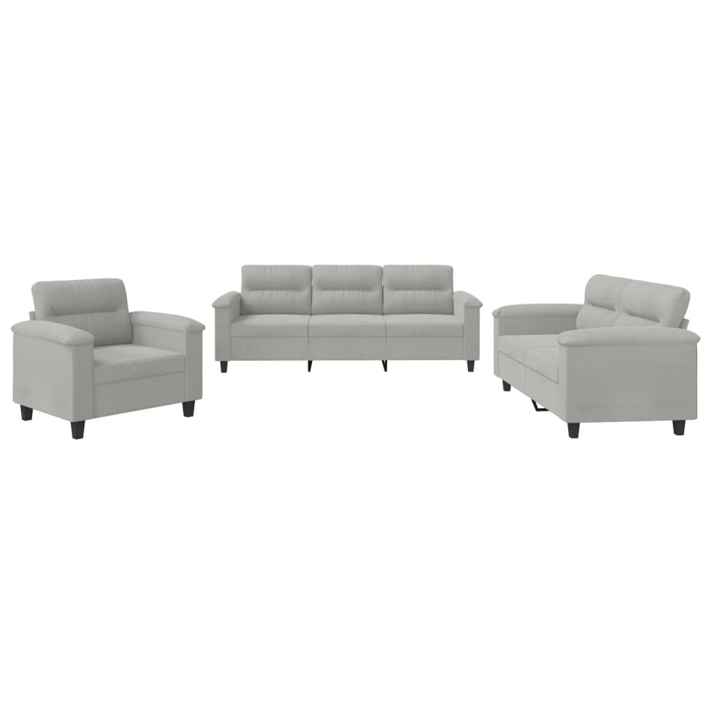 sofasæt 3 dele med hynder mikrofiberstof lysegrå