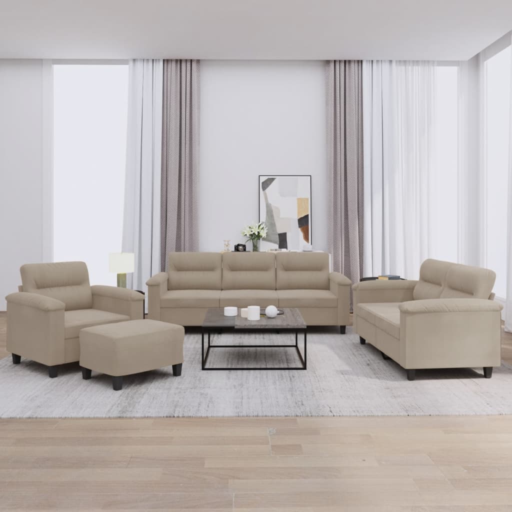 sofasæt 4 dele med hynder mikrofiberstof gråbrun