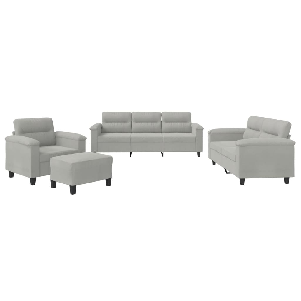 sofasæt 4 dele med hynder mikrofiberstof lysegrå