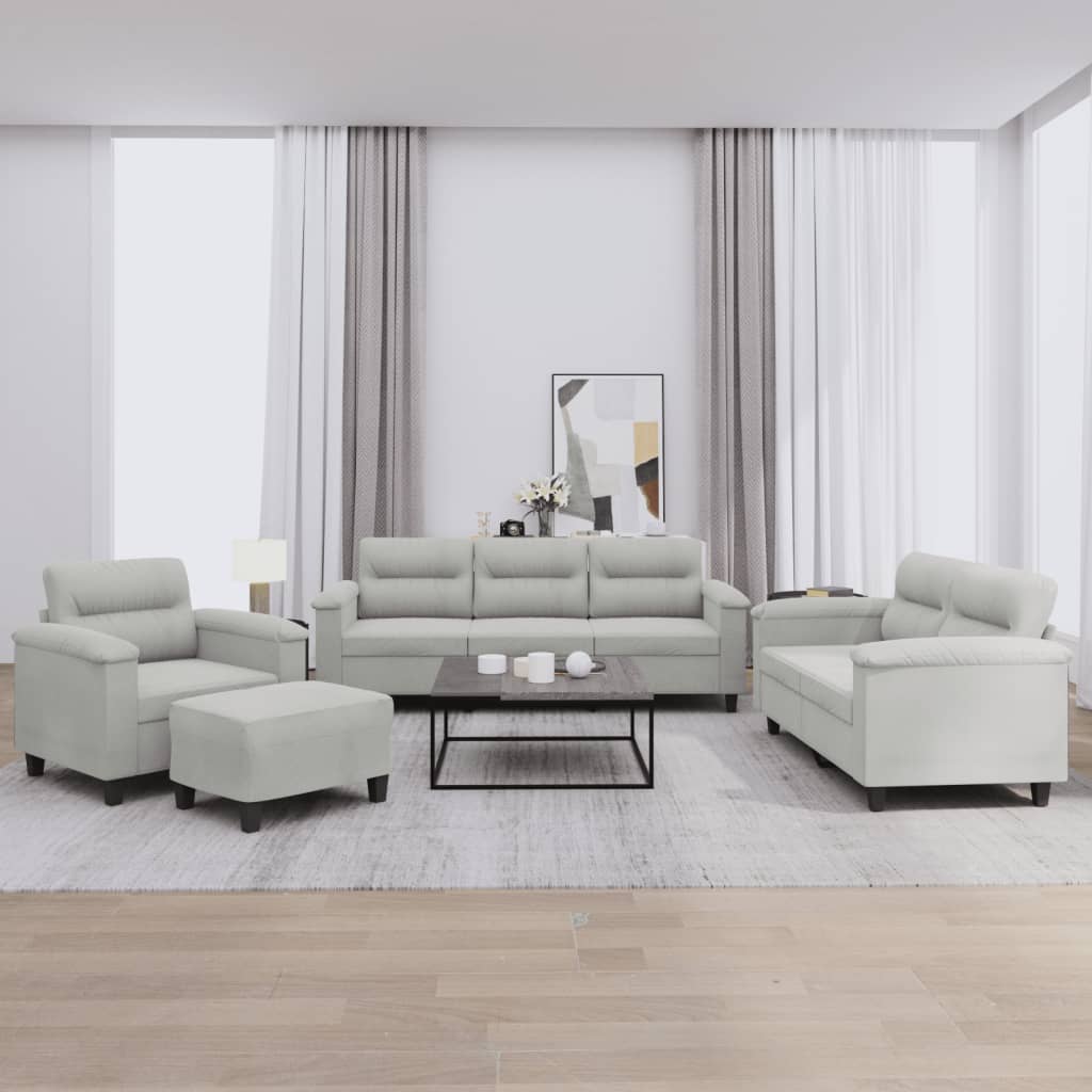 sofasæt 4 dele med hynder mikrofiberstof lysegrå
