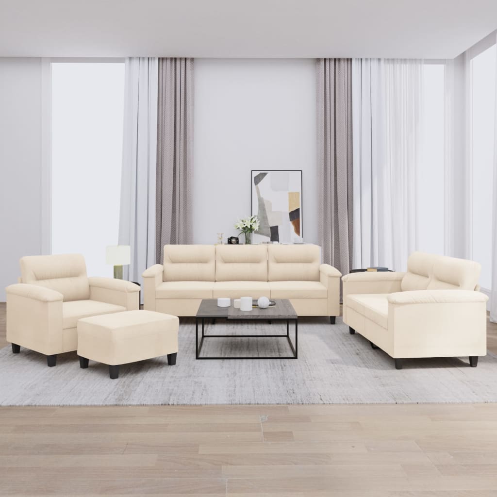 sofasæt 4 dele med hynder mikrofiberstof beige