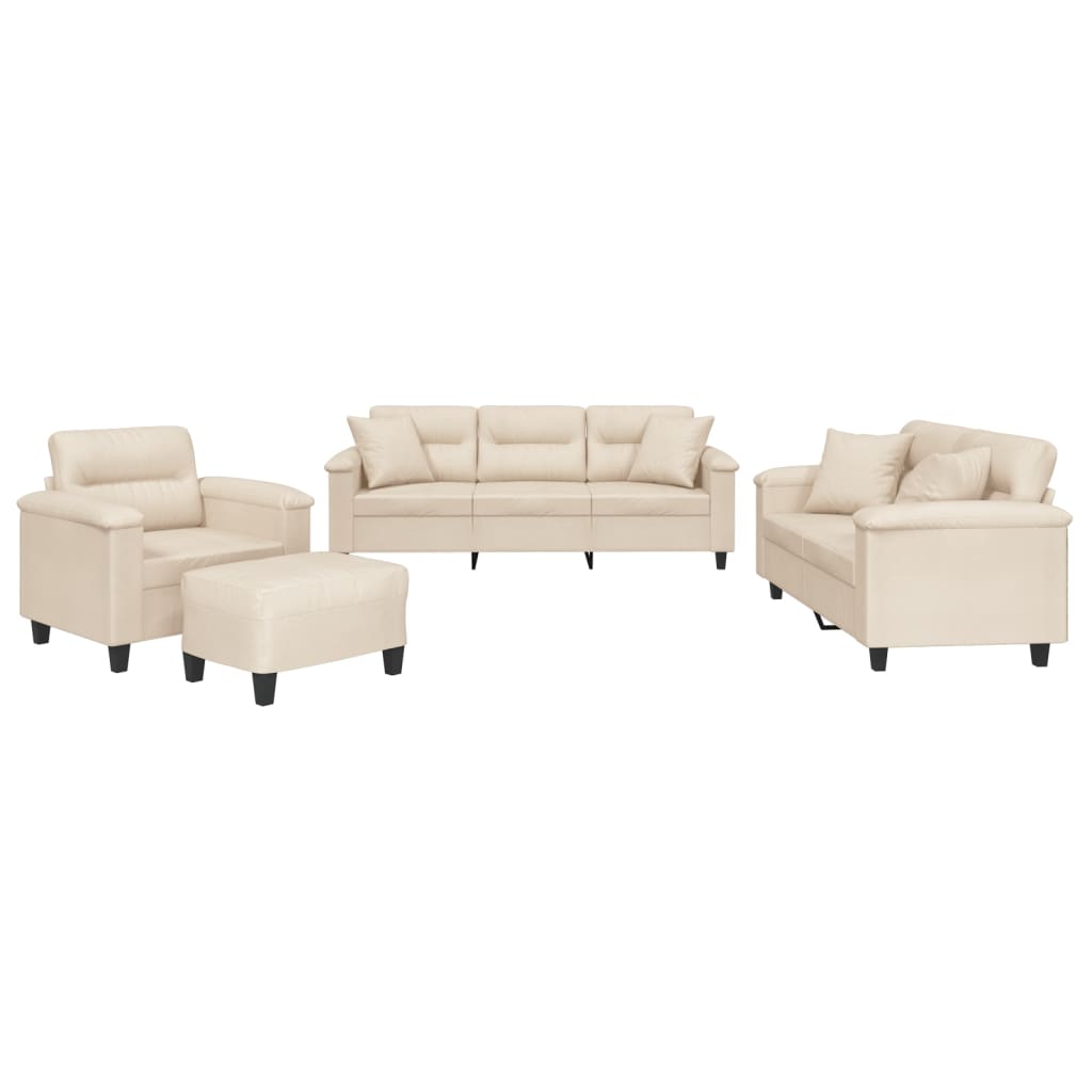 sofasæt 4 dele med puder mikrofiberstof beige