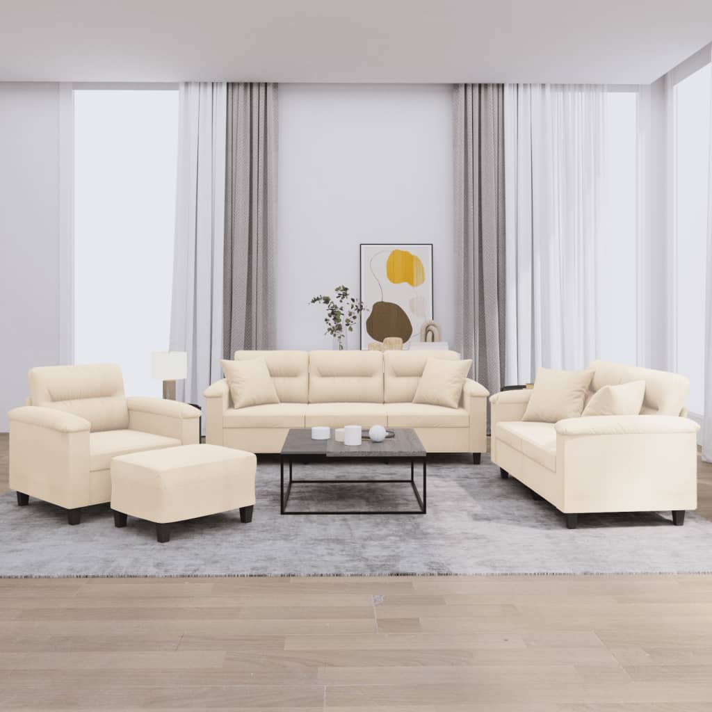 sofasæt 4 dele med puder mikrofiberstof beige