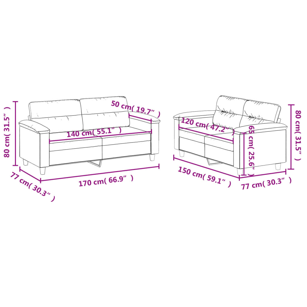 sofasæt 2 dele med hynder mikrofiberstof gråbrun