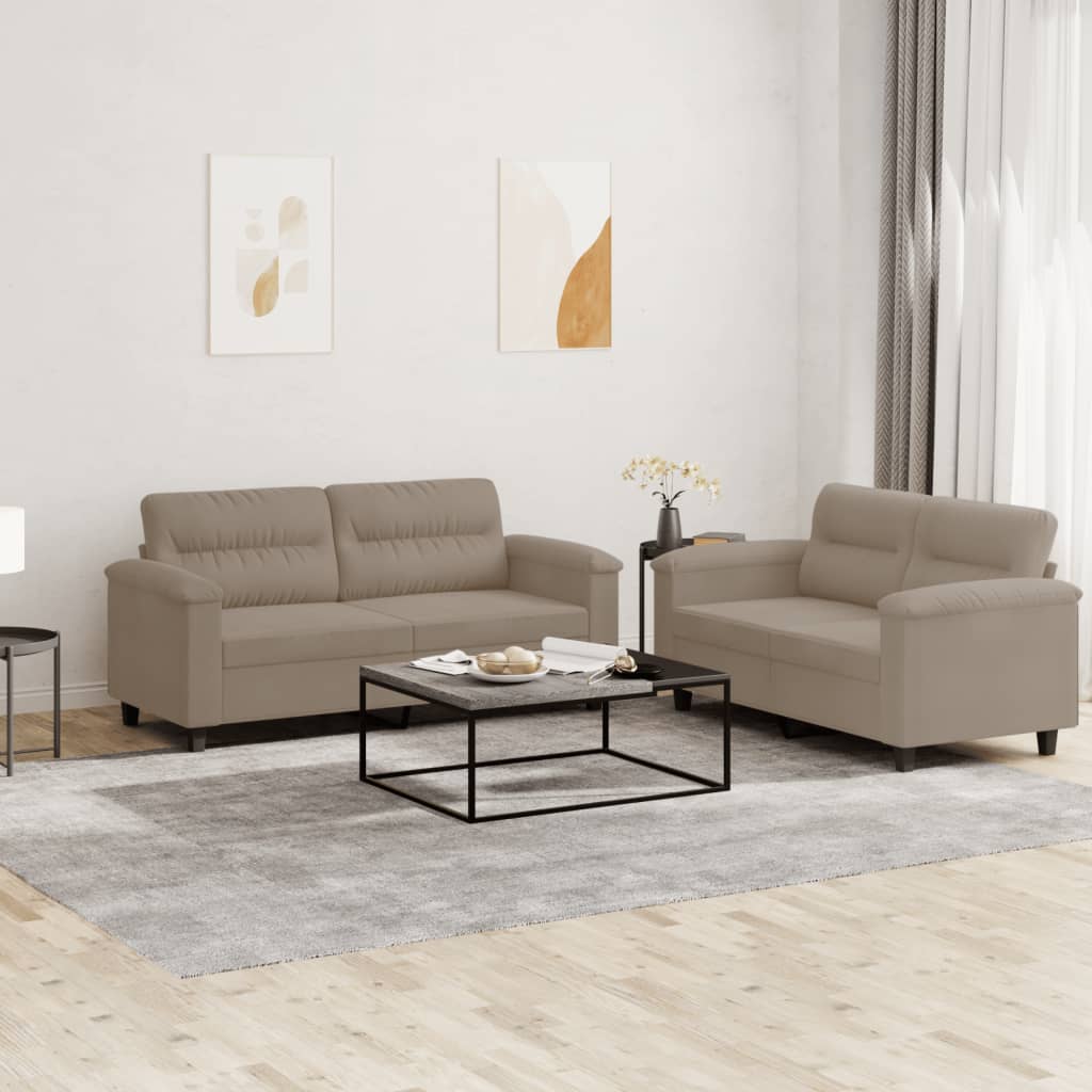 sofasæt 2 dele med hynder mikrofiberstof gråbrun