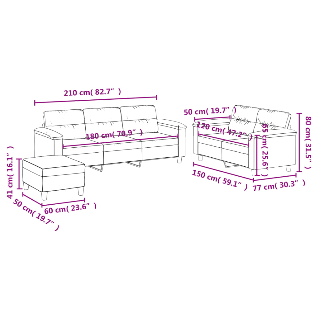 sofasæt 3 dele med hynder mikrofiberstof gråbrun
