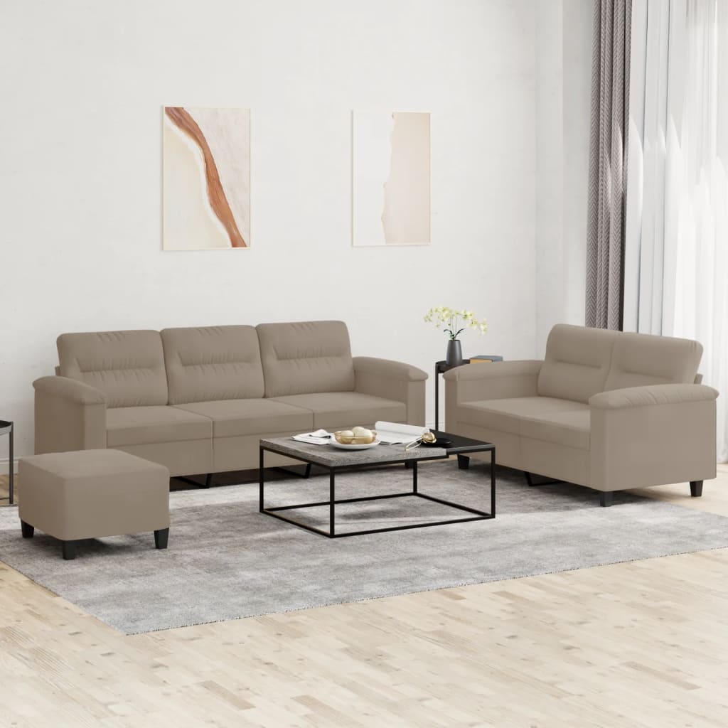 sofasæt 3 dele med hynder mikrofiberstof gråbrun