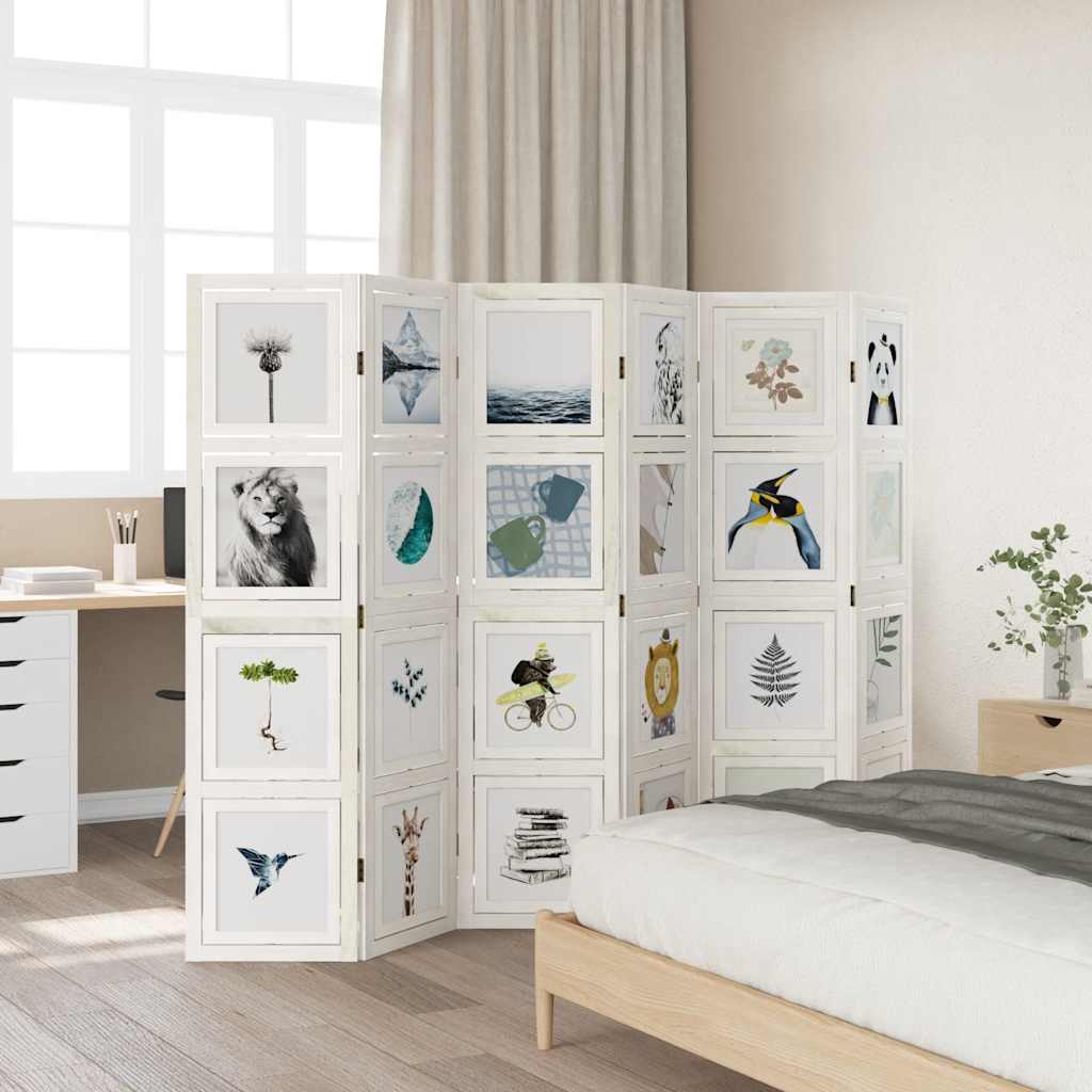 rumdeler 6 paneler massivt kejsertræ hvid