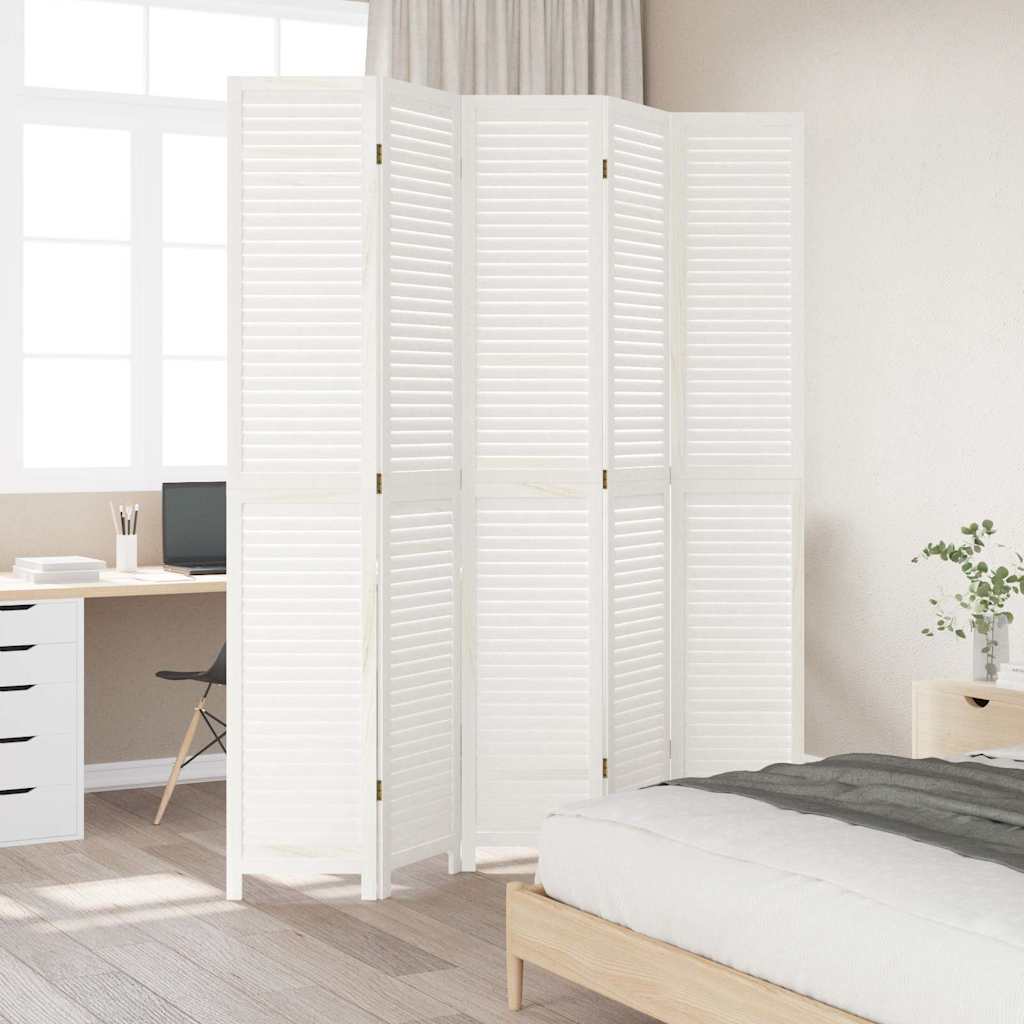 rumdeler 5 paneler massivt kejsertræ hvid