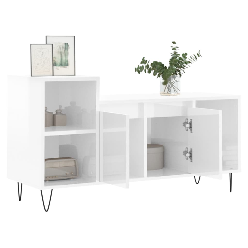 tv-bord 100x35x55 cm konstrueret træ hvid højglans