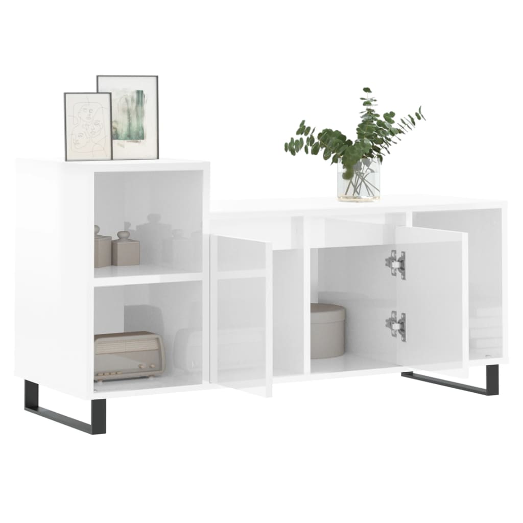tv-bord 100x35x55 cm konstrueret træ hvid højglans