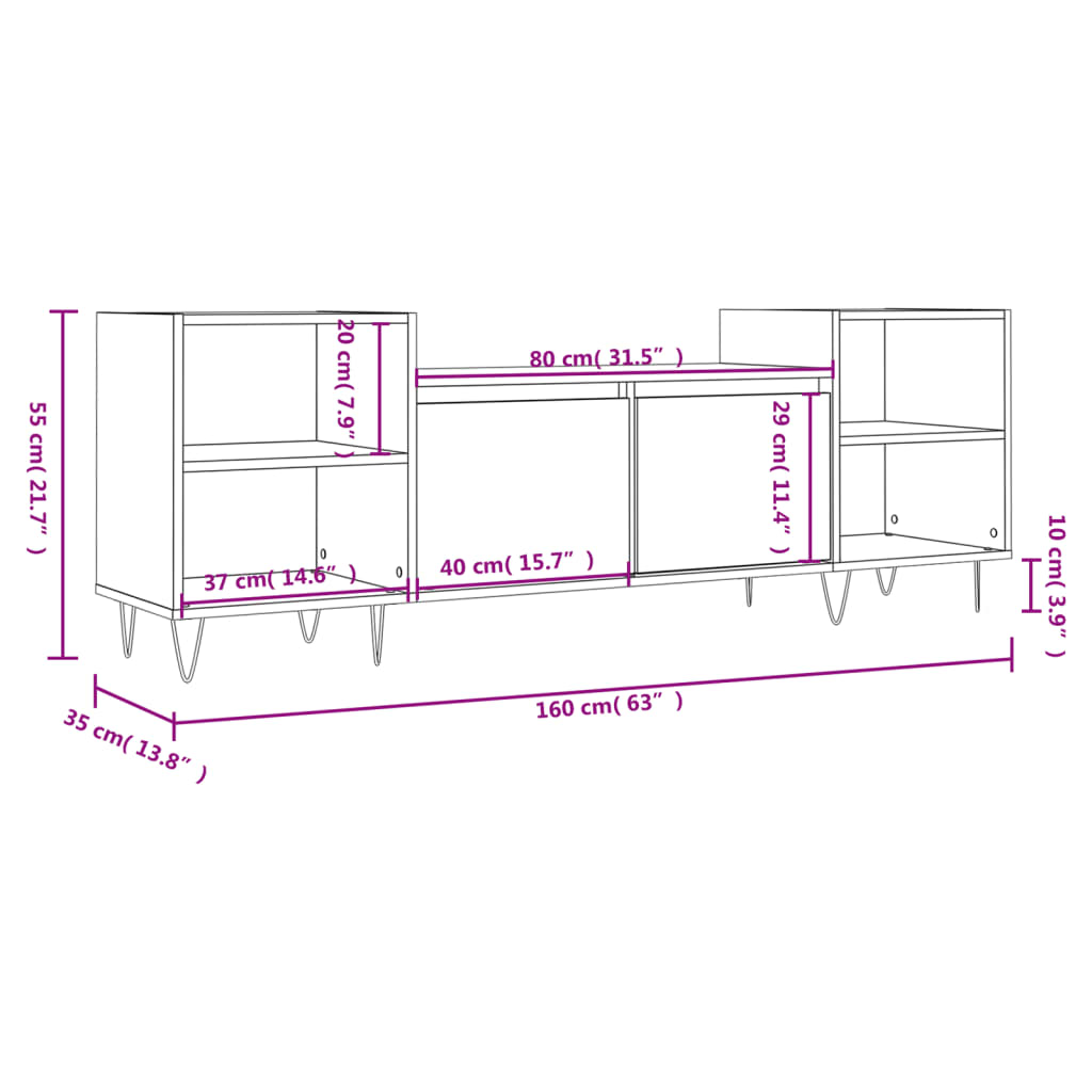 tv-bord 160x35x55 cm konstrueret træ sonoma-eg