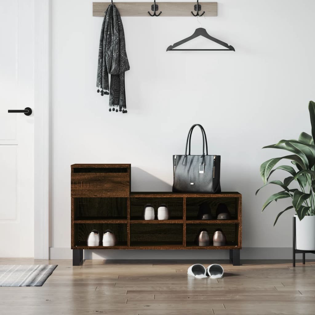 skoskab 102x36x60 cm konstrueret træ brun egetræ