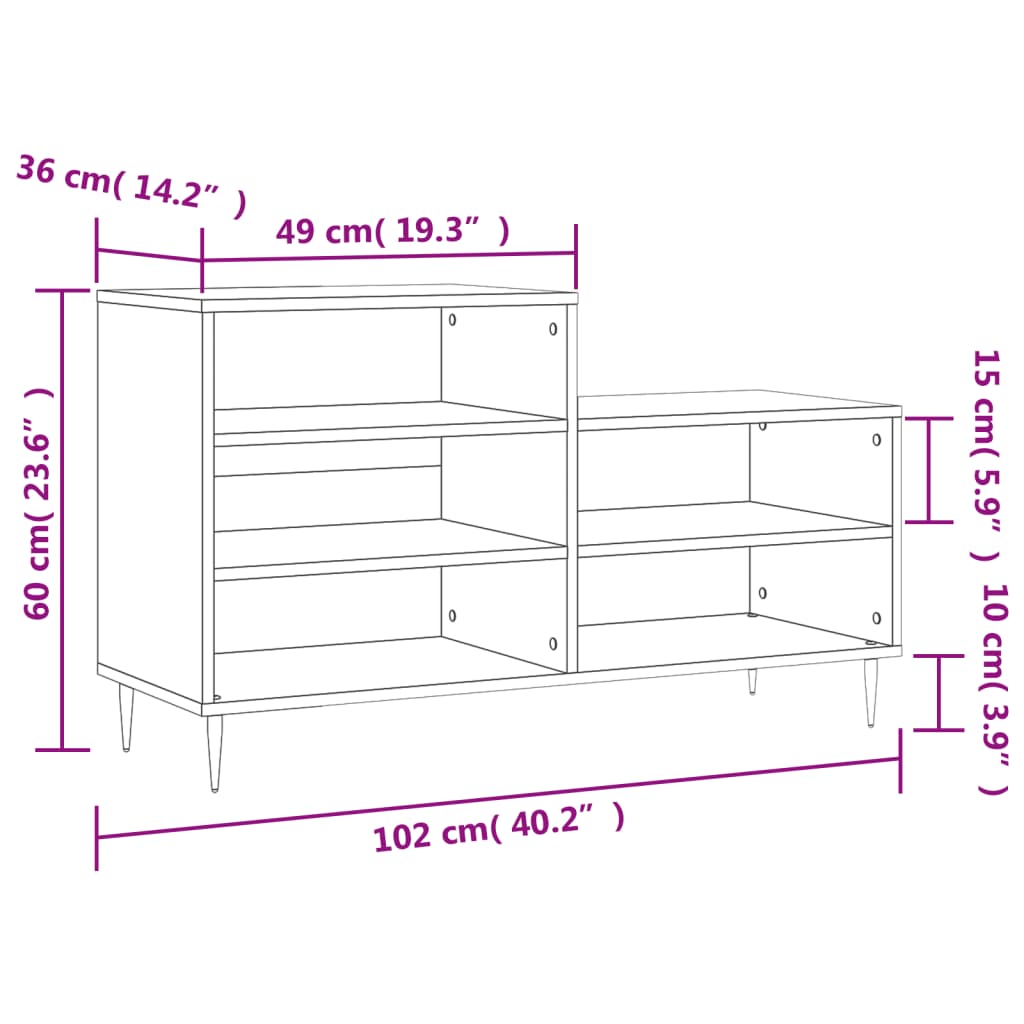 skoskab 102x36x60 cm konstrueret træ røget egetræsfarve