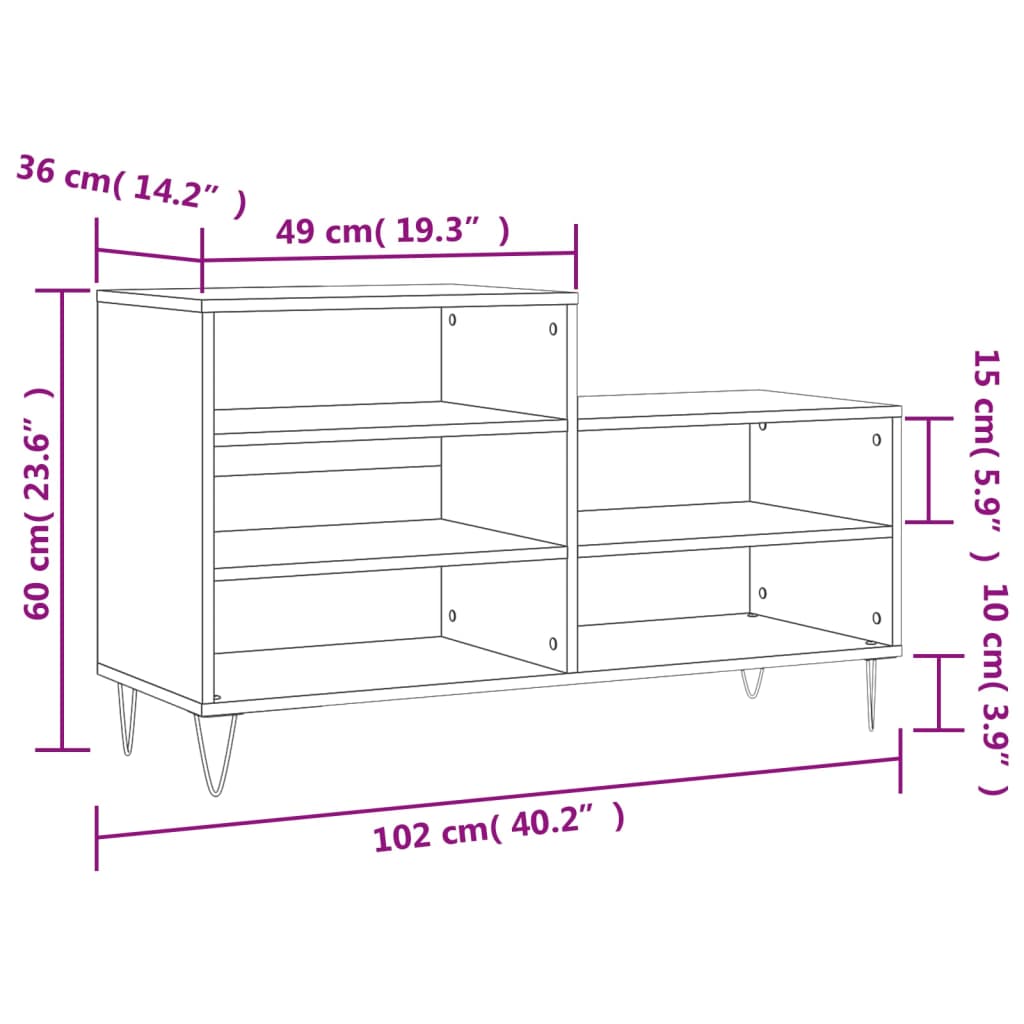 skoskab 102x36x60 cm konstrueret træ brun egetræ