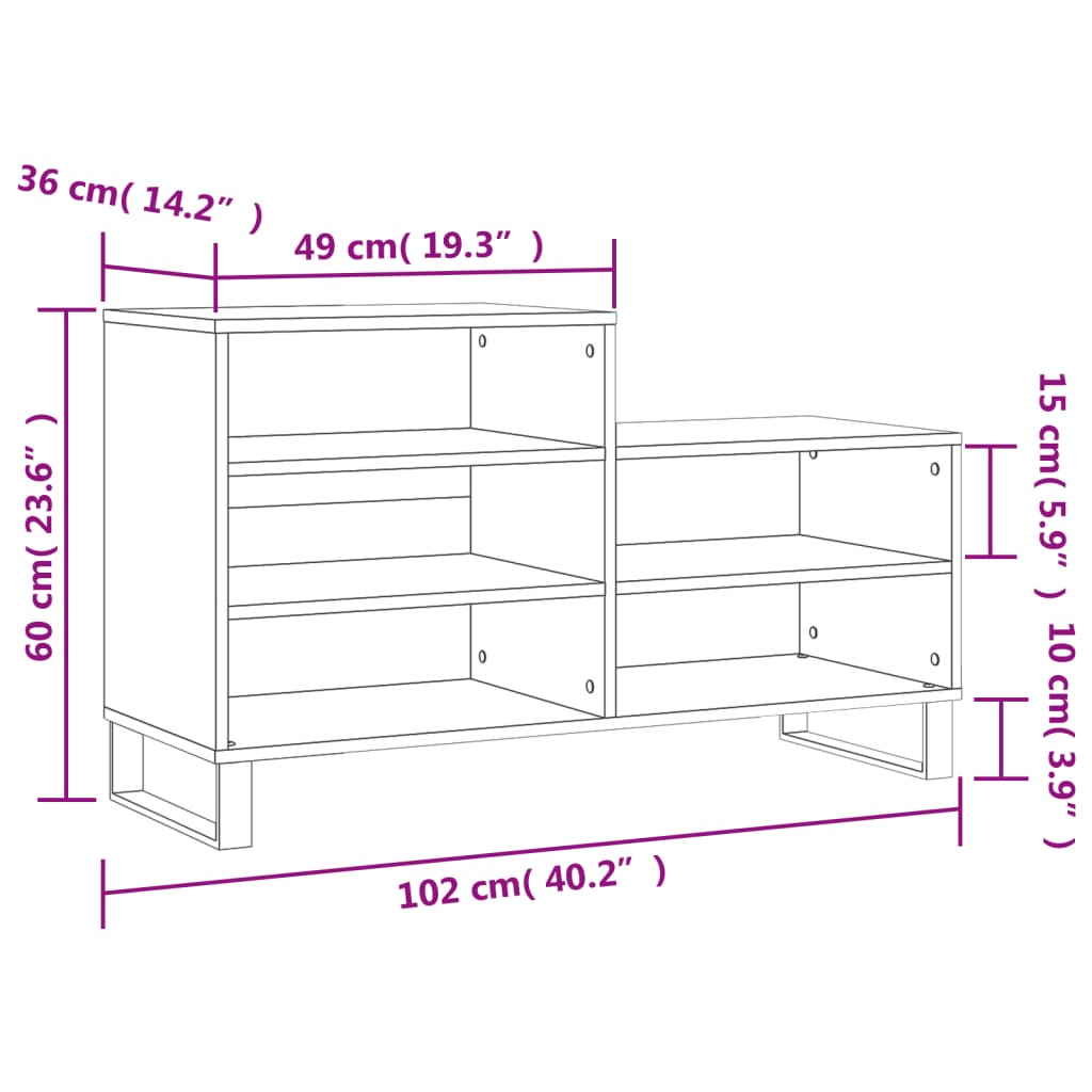 skoskab 102x36x60 cm konstrueret træ røget egetræsfarve